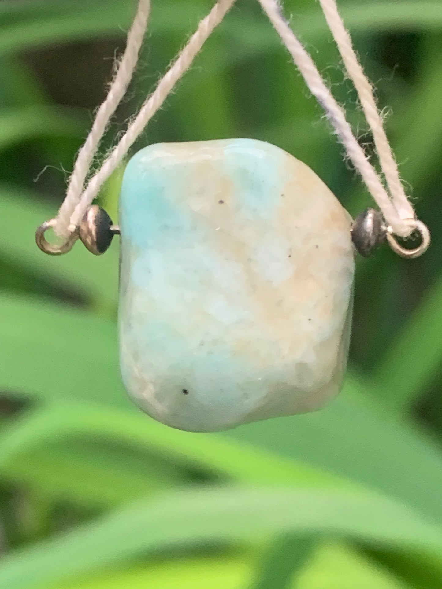 Larimar, natural stone pendant with side-piercing. 17 mm high x 15 mm wide x 14 mm thick. Chain option!