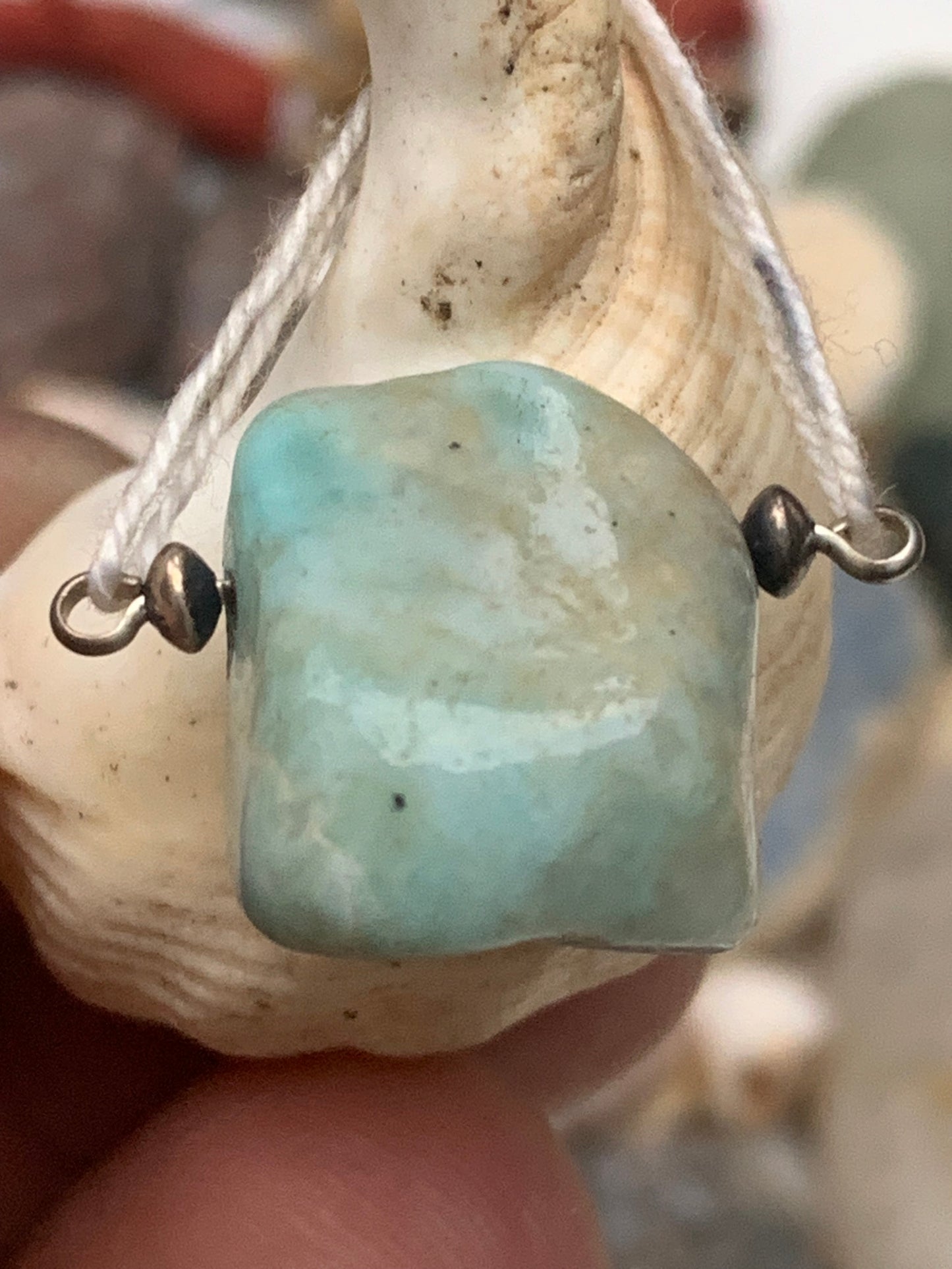 Larimar, natural stone pendant with side-piercing. 17 mm high x 15 mm wide x 14 mm thick. Chain option!