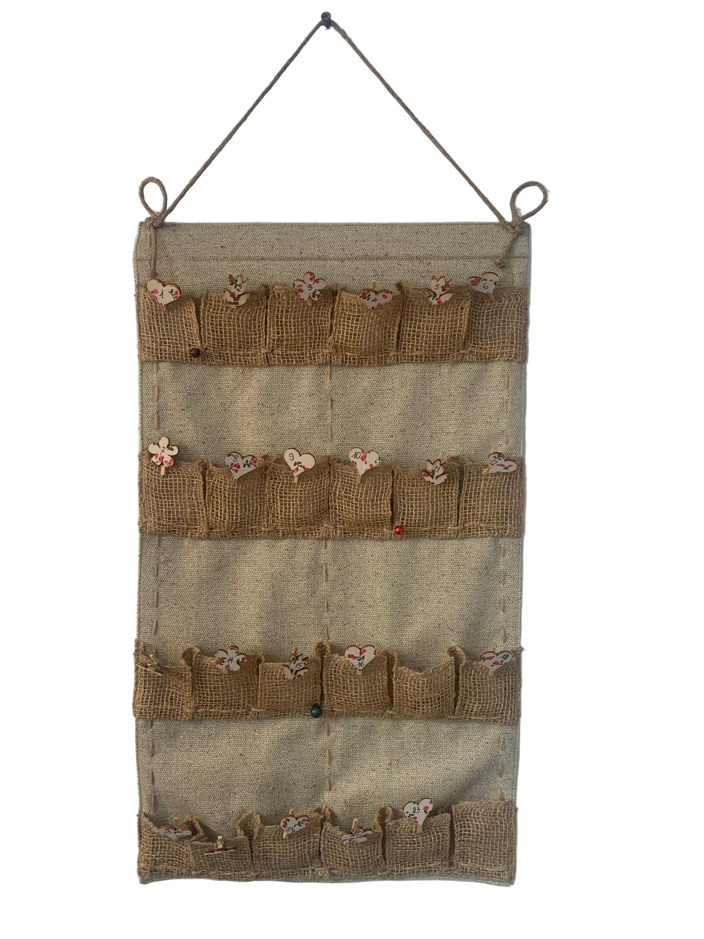 Calendrier de l’Avent en Tissu (Lin & Coton) – 55 x 32 cm 🎄 Idéal pour cristaux, bijoux et petites surprises