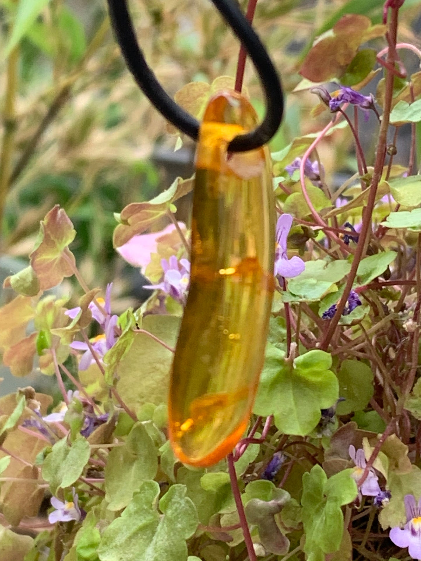 Ambre, pendentif de 40x10x6 millimètres, vendu avec cordon coulissant (réglable), en cuir noir de 40 à 70 centimètres !