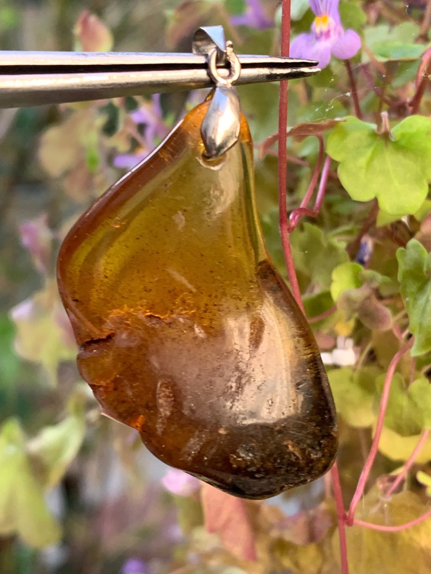 Ambre, pendentif, galet naturel poli de 47x22x10 millimètres, vendu avec cordon coulissant (réglable), en cuir noir de 40 à 70 centimètres !