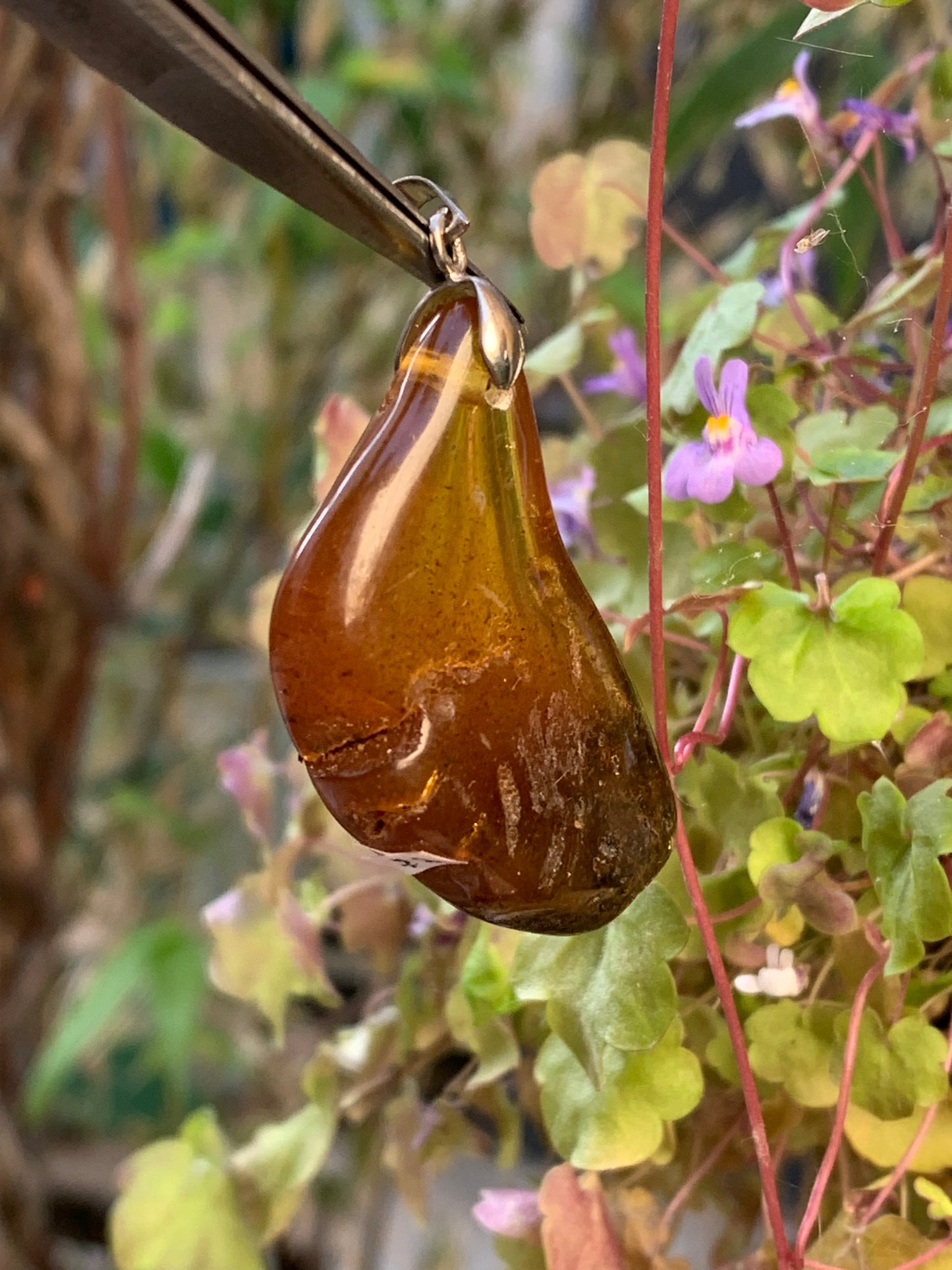 Ambre, pendentif, galet naturel poli de 47x22x10 millimètres, vendu avec cordon coulissant (réglable), en cuir noir de 40 à 70 centimètres !