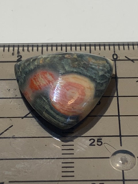 Jaspe Orbiculaire (Aussi appelé Jaspe Océan), cabochon de forme 'Trillion' - ± 20 x 5 mm - 2,6 gr. - Qualité AAA !