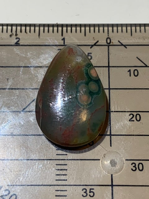 Jaspe Orbiculaire (Aussi appelé Jaspe Océan), cabochon de forme de 'goutte' - ± 22 x 14 x 5 mm - 2,4 gr. - Qualité AAA !
