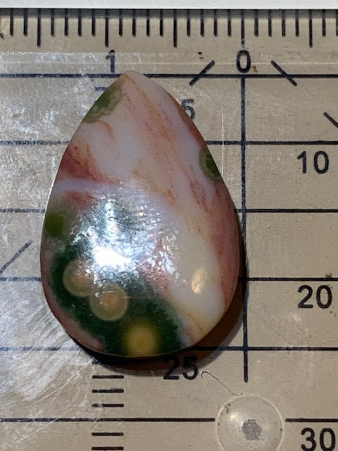 Jaspe Orbiculaire (Aussi appelé Jaspe Océan), cabochon de forme de 'goutte' - ± 21 x 15 x 5 mm - 1,8 gr. - Qualité AAA !