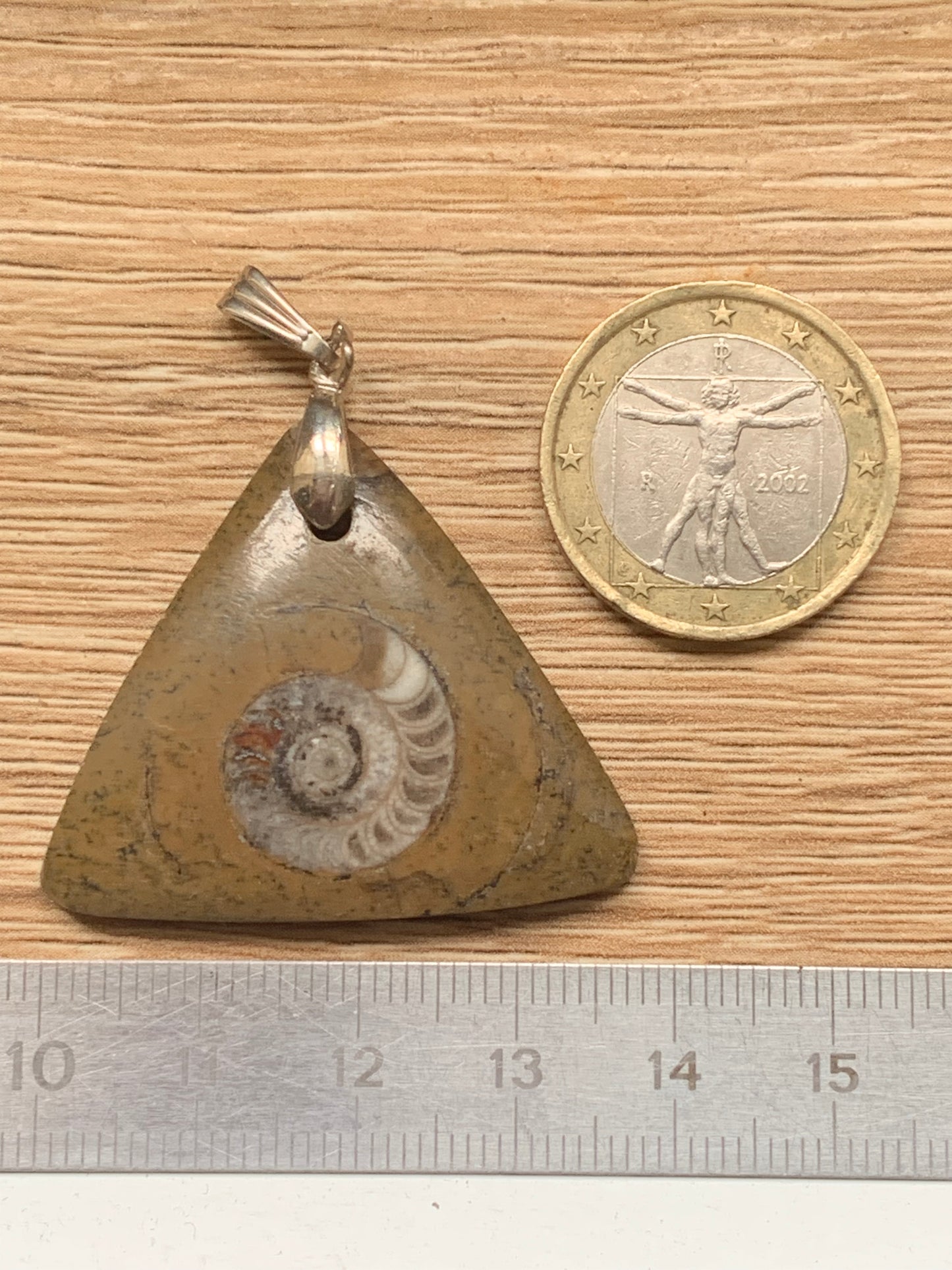 Ammonite fossile dans grès rouge (Usa), pendentif de taille 40 millimètres x 35 x 7. Vendu avec ou sans cordon noir et réglable de 60 cm !