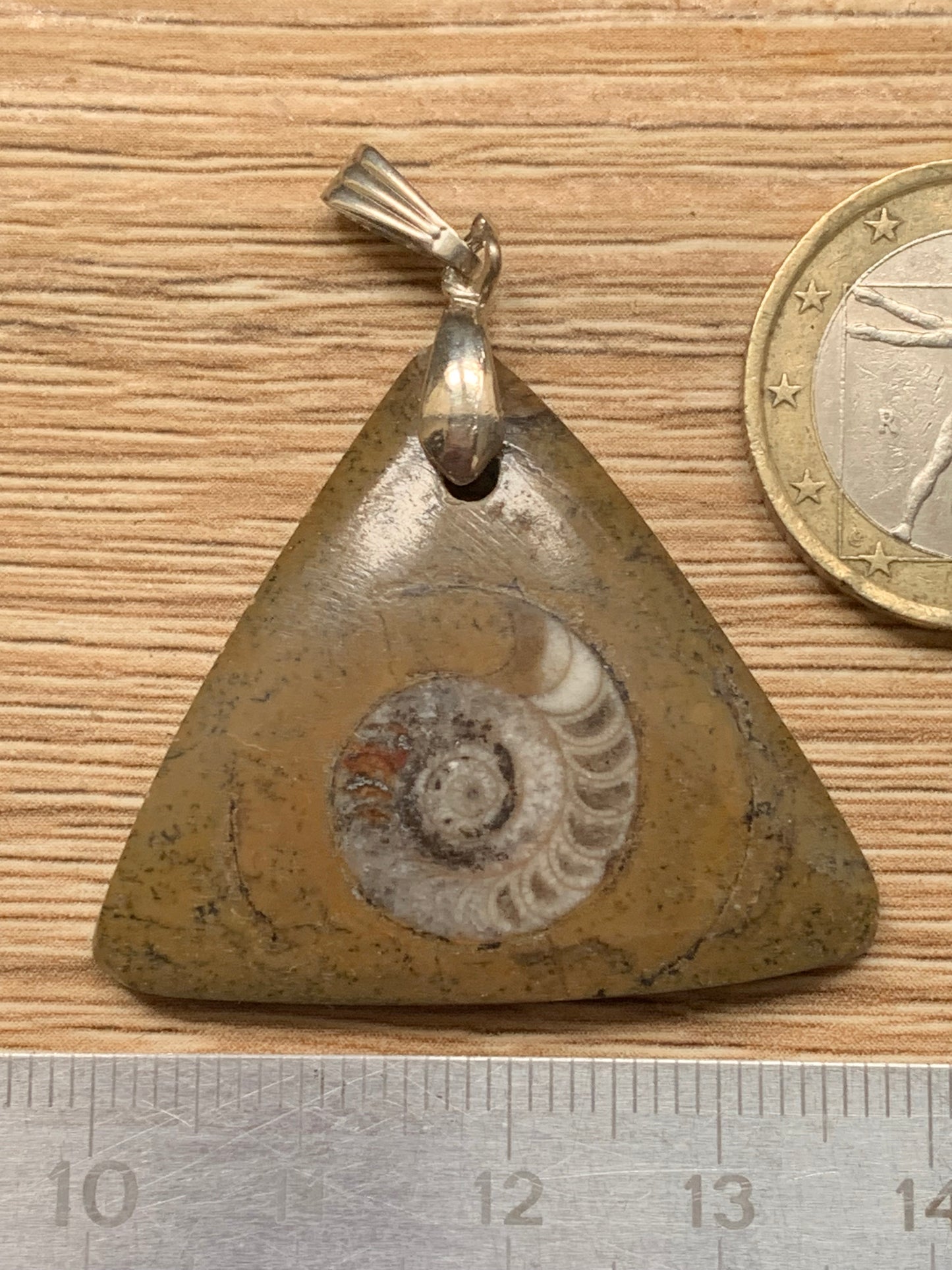 Ammonite fossile dans grès rouge (Usa), pendentif de taille 40 millimètres x 35 x 7. Vendu avec ou sans cordon noir et réglable de 60 cm !