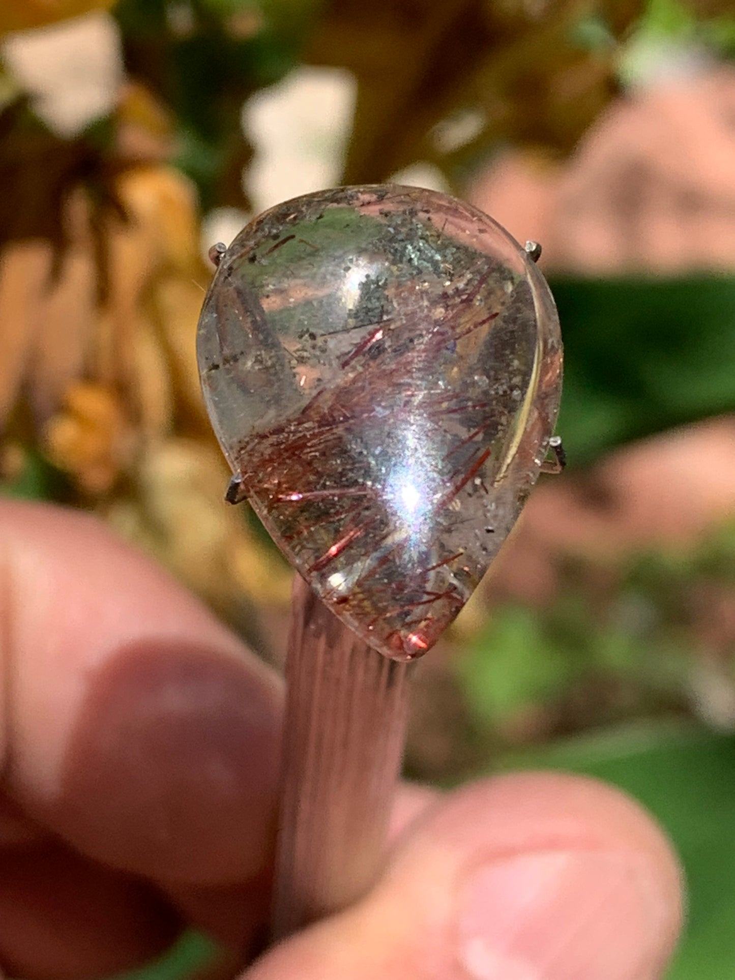 Cristal de roche 'Lodolite', cabochon de 22mm x16 x 7 - 15 carats. Parfait en bijouterie, collection ,exposition, etc