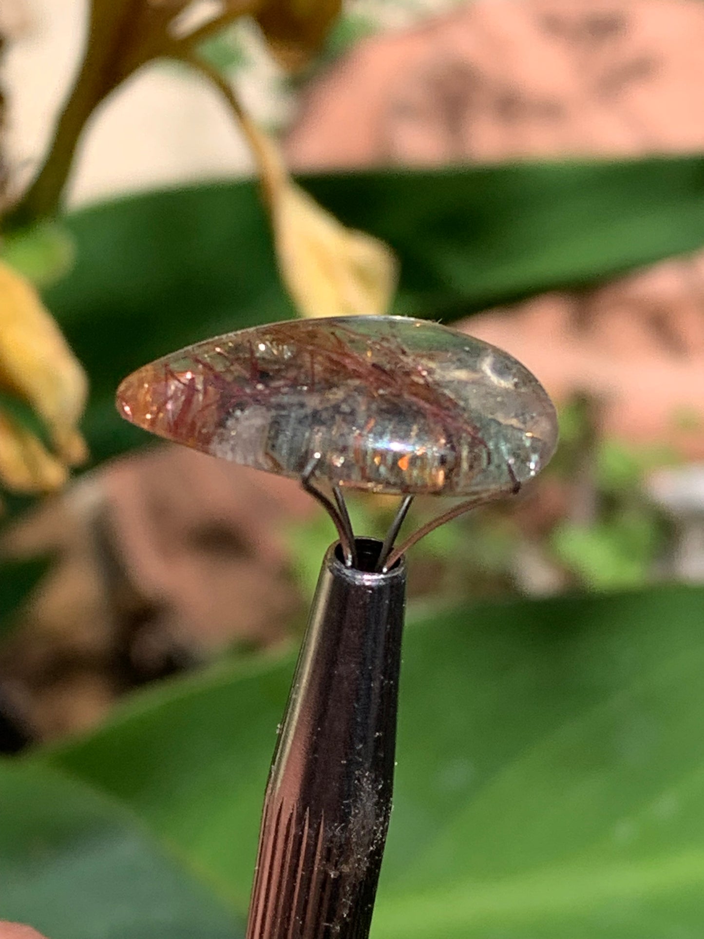 Cristal de roche 'Lodolite', cabochon de 22mm x16 x 7 - 15 carats. Parfait en bijouterie, collection ,exposition, etc