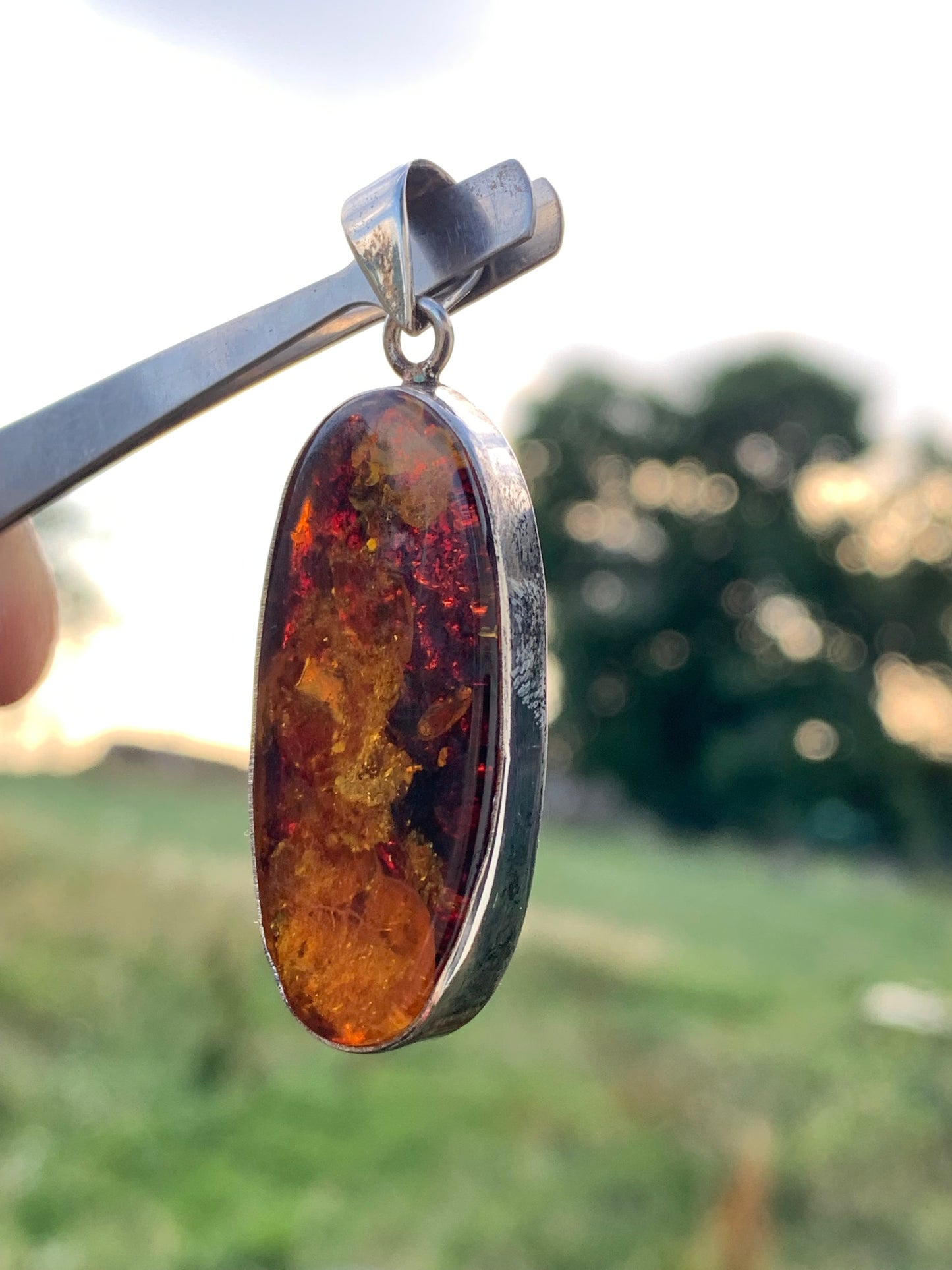 Ambre, pendentif en Argent de 52 x 18 x6 mm / 6,3 grammes, vendu avec cordon noir coulissant de 40 à 70 cm !