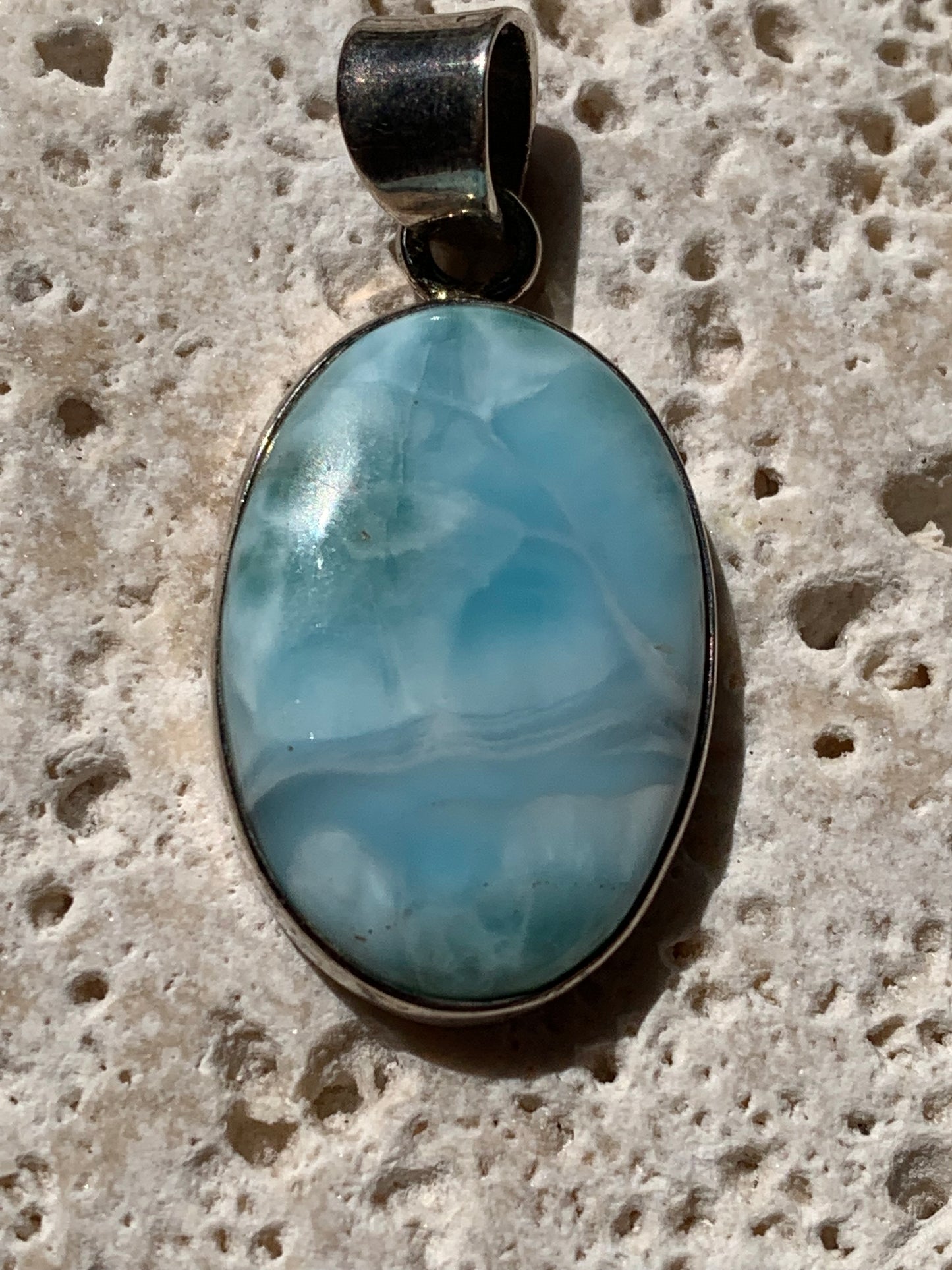 Larimar, Silver pendant 35mm high x 17 x 6 Sold with free adjustable black cord!