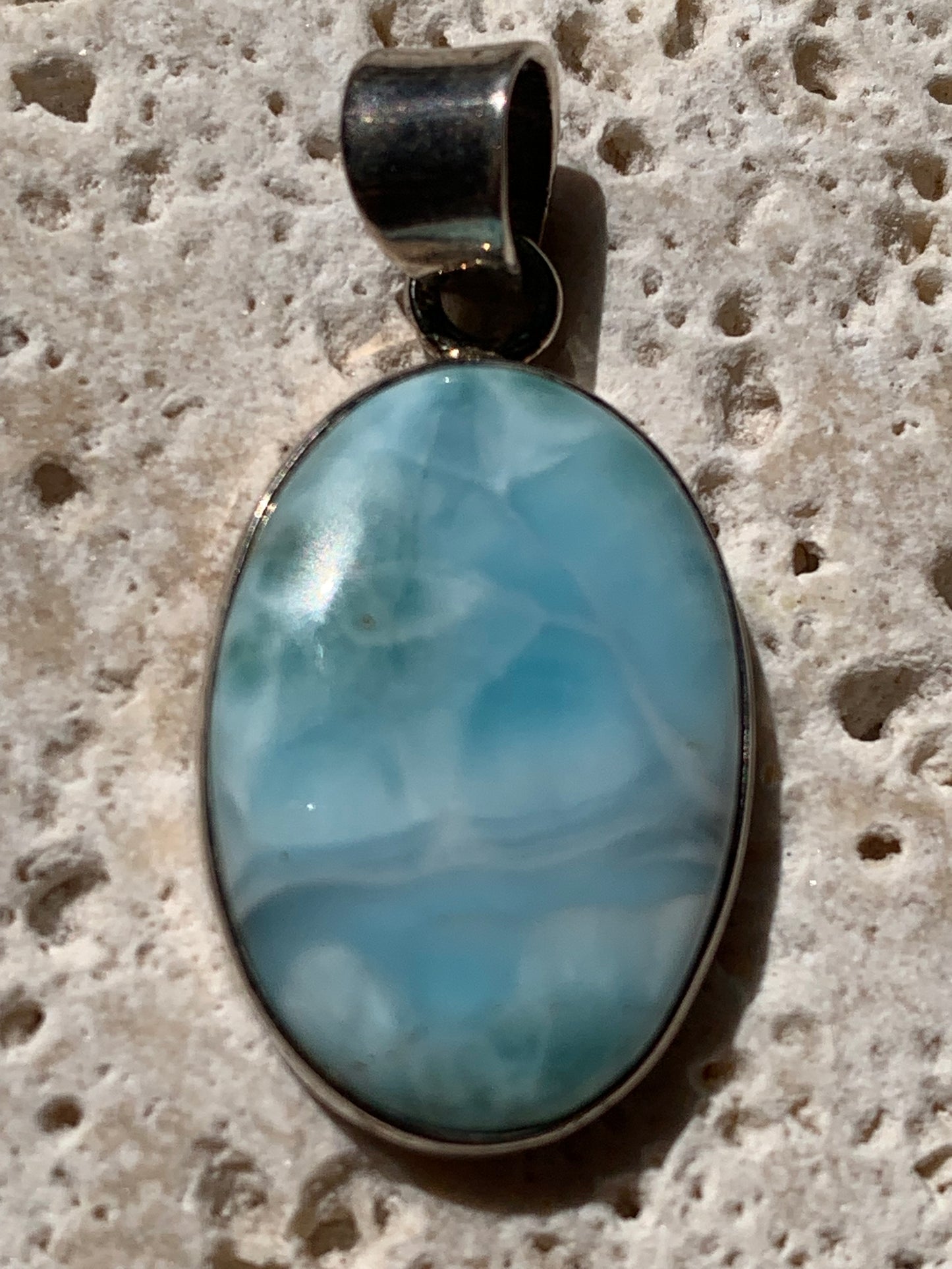 Larimar, Silver pendant 35mm high x 17 x 6 Sold with free adjustable black cord!