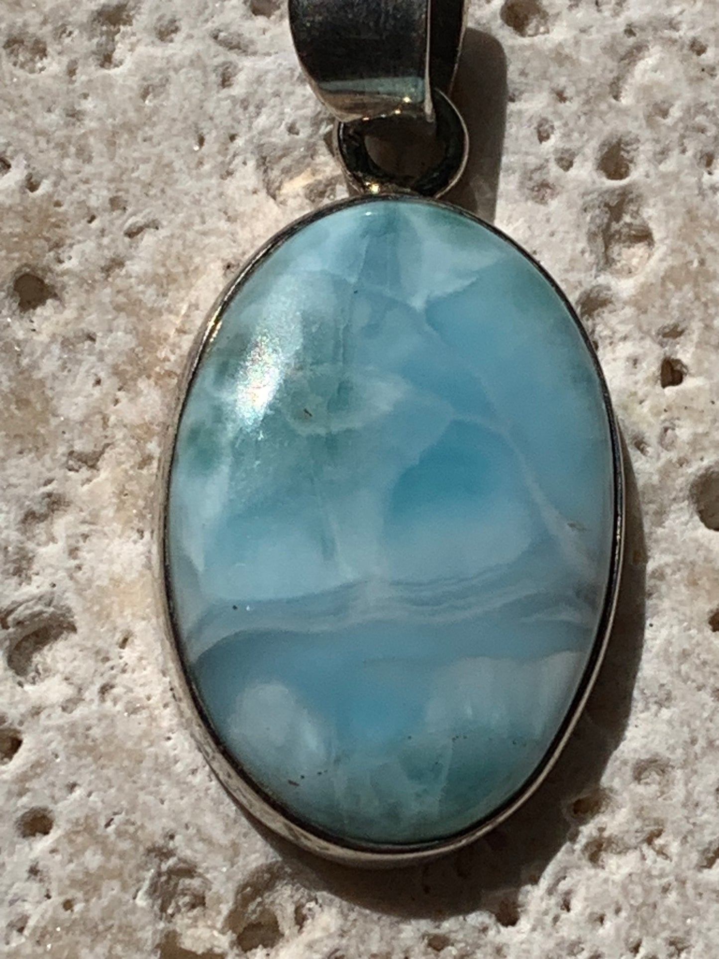 Larimar, Silver pendant 35mm high x 17 x 6 Sold with free adjustable black cord!