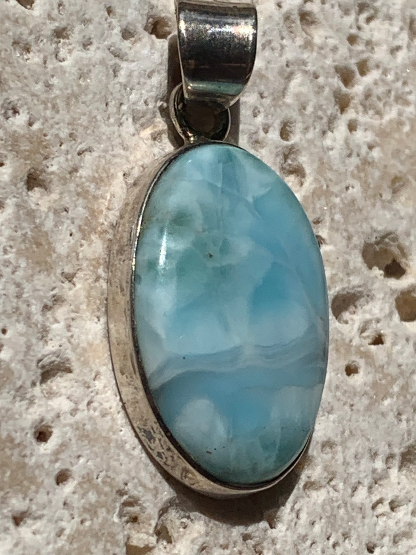 Larimar, Silver pendant 35mm high x 17 x 6 Sold with free adjustable black cord!