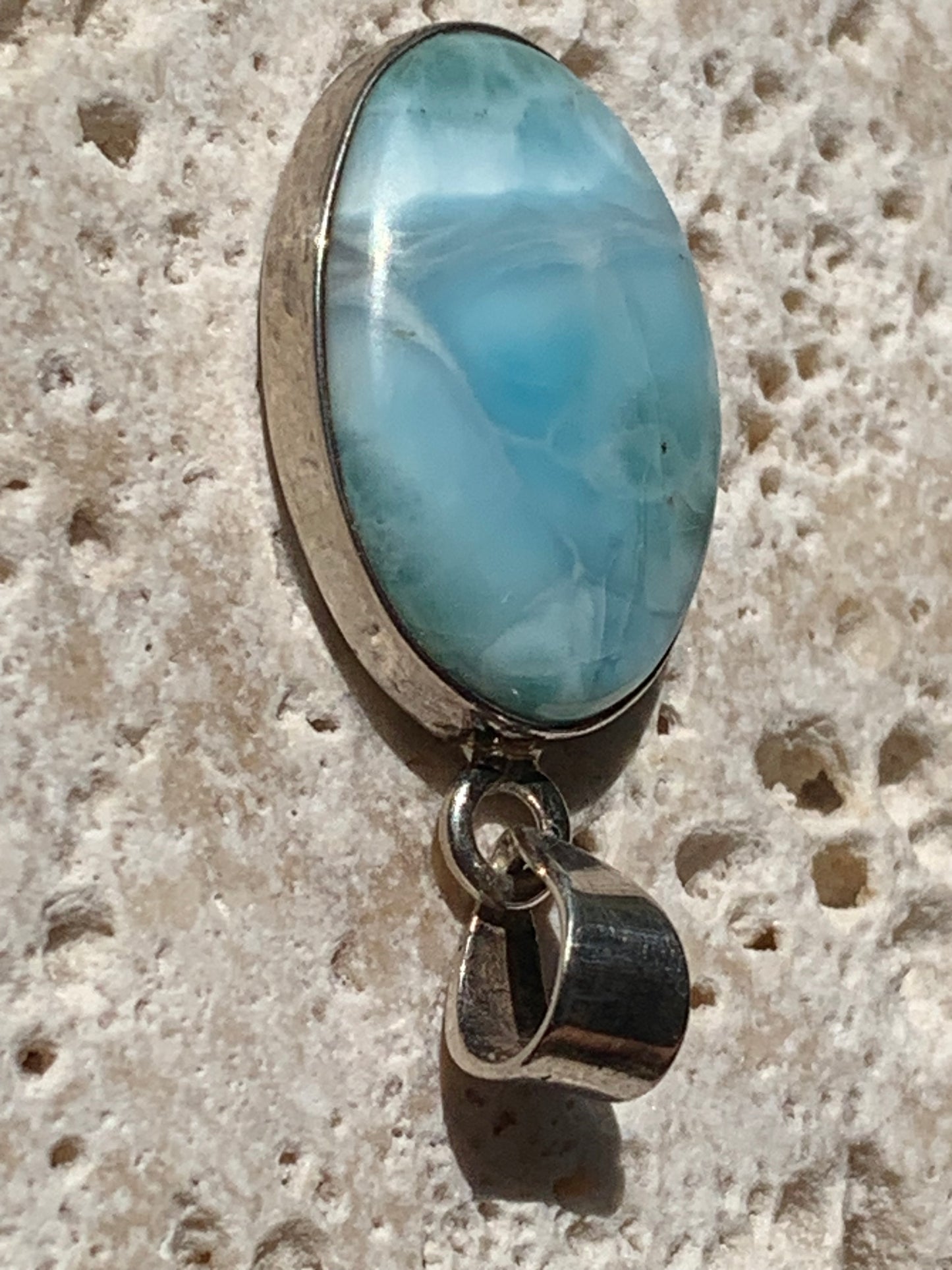 Larimar, Silver pendant 35mm high x 17 x 6 Sold with free adjustable black cord!