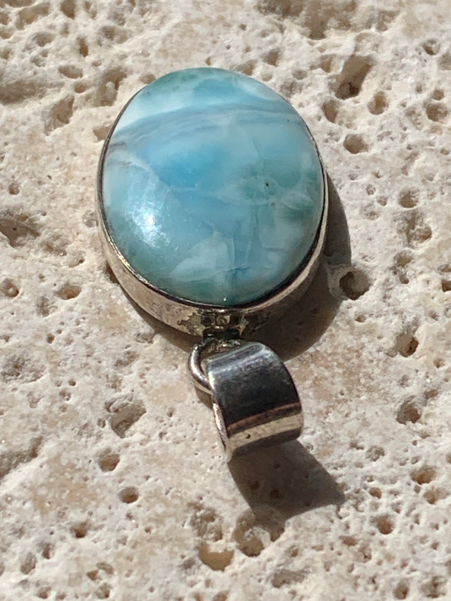 Larimar, Silver pendant 35mm high x 17 x 6 Sold with free adjustable black cord!