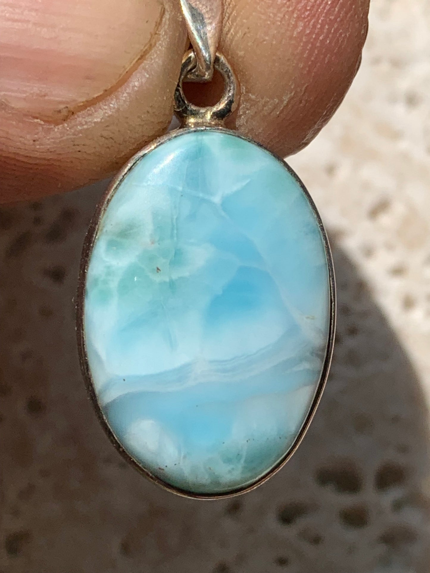 Larimar, Silver pendant 35mm high x 17 x 6 Sold with free adjustable black cord!