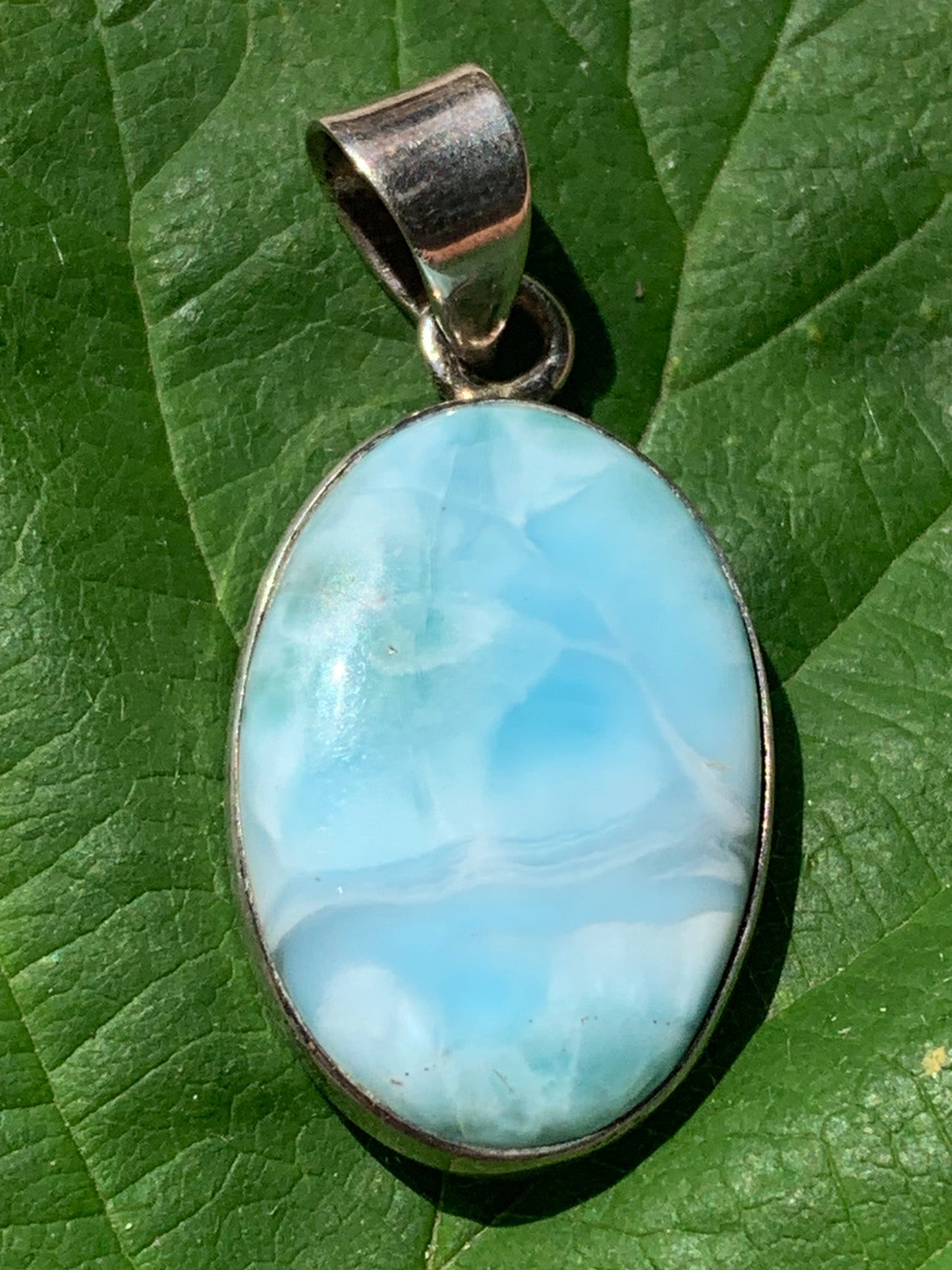 Larimar, Silver pendant 35mm high x 17 x 6 Sold with free adjustable black cord!