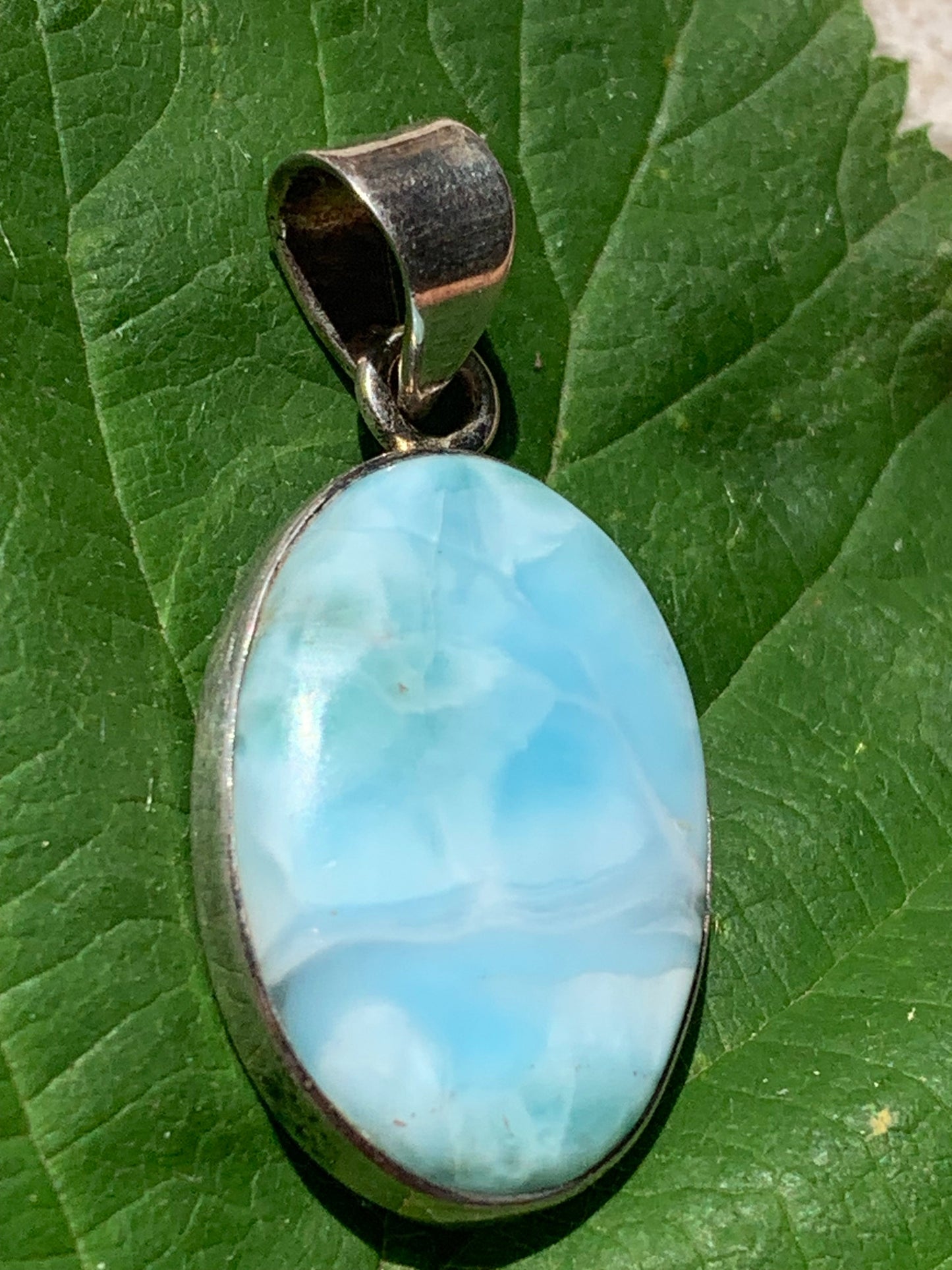 Larimar, Silver pendant 35mm high x 17 x 6 Sold with free adjustable black cord!