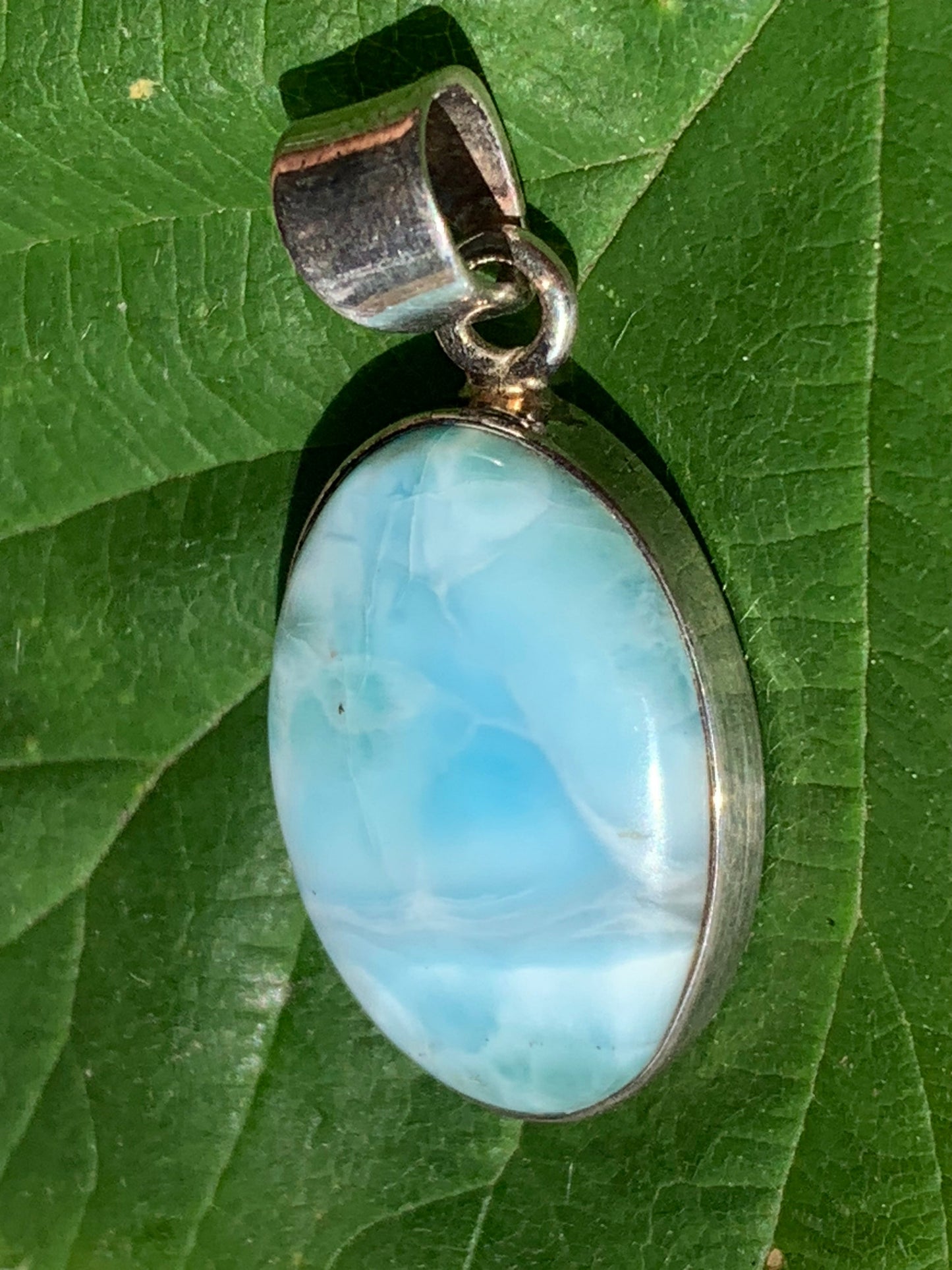Larimar, Silver pendant 35mm high x 17 x 6 Sold with free adjustable black cord!
