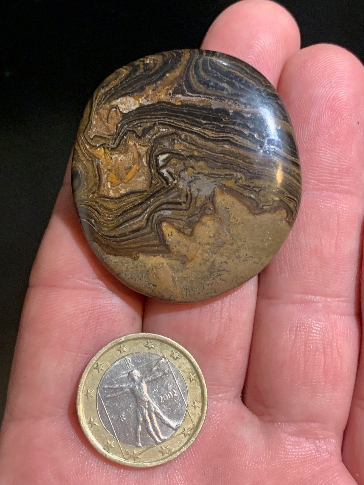 Stromatolite, galet/ pierre plate de 46 x 42 x 9 mm - 26,9 gr.