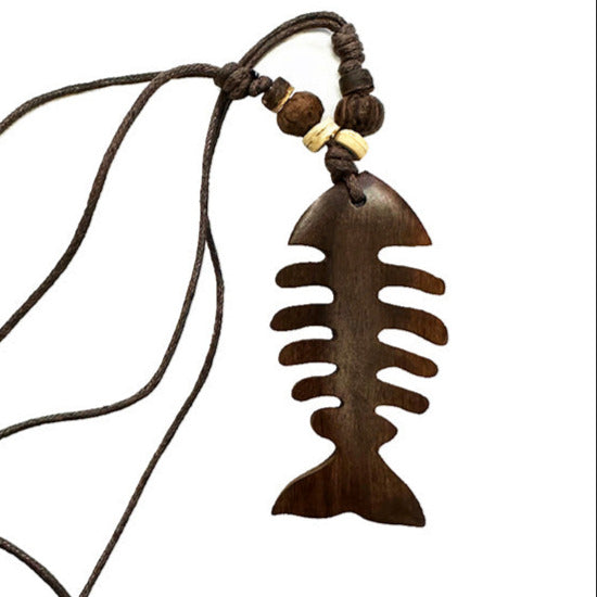 Pearl necklace/long necklace with wooden pendant, 50 cm - Pendant: approximately 7 x 4 centimeters!