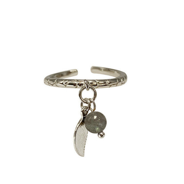 Collection de bagues réglable en argent 925 avec plumes et perles au choix (œil de tigre, améthyste, labradorite), tailles 50 à 60 !