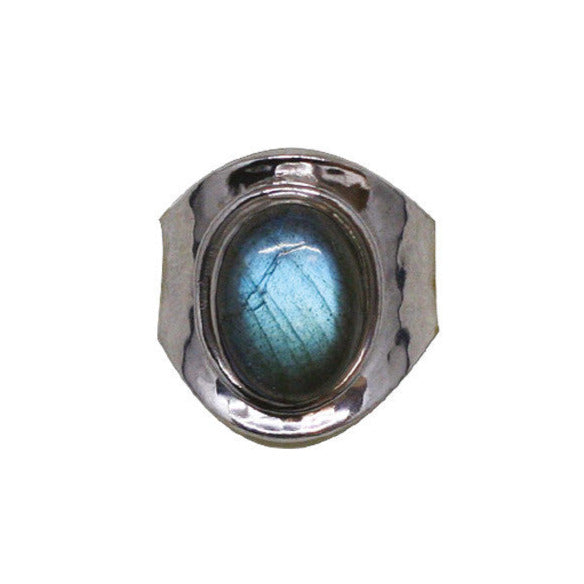 Blue labradorite ring, cabochons set on a 0.925 silver ring! Adjustable size from approximately 50 to 60 Fr!
