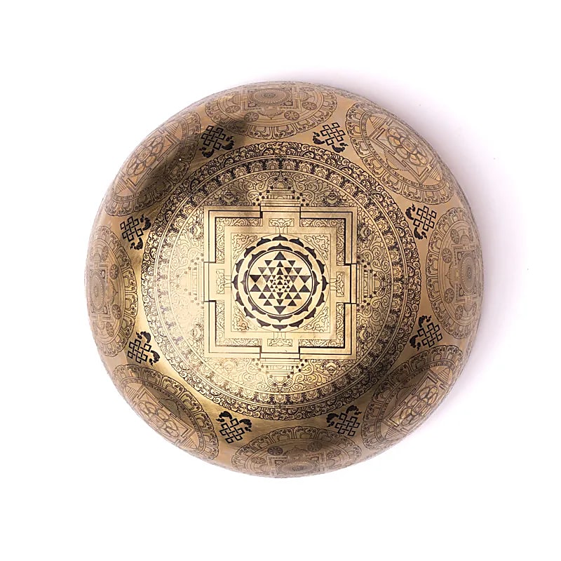 Bol en 7 métaux avec gravure de 'Tara Verte', 22/24 cm- ± 1400/1600 gr., vendu avec maillet adapté. Fait main au Népal !