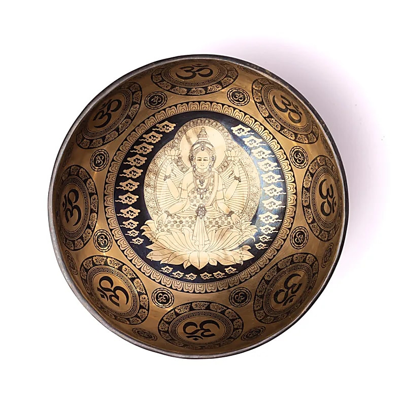 Bol en 7 métaux avec gravure de 'Lakshmi', taille de 22/24 centimètres - +/- 1400/1600 grammes environs. 'Fait main' au Népal !