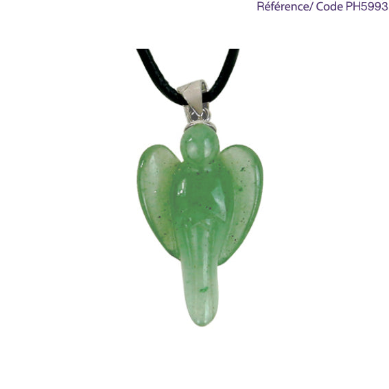 Ange en pierre naturelle, pendentif de 30 millimètres x 25 x 10 millimètres. Choisissez la pierre qui vous ressemble : en améthyste, aventurine, cristal de roche, cornaline ou oeil de tigre. Livré avec cordon coulissant, prêt à porté ou à offrir !
