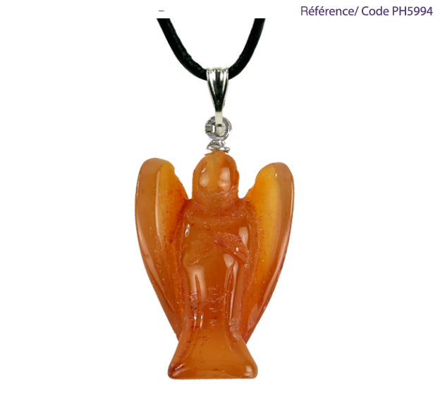 Ange en pierre naturelle, pendentif de 30 millimètres x 25 x 10 millimètres. Choisissez la pierre qui vous ressemble : en améthyste, aventurine, cristal de roche, cornaline ou oeil de tigre. Livré avec cordon coulissant, prêt à porté ou à offrir !