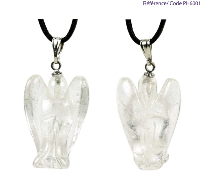 Ange en pierre naturelle, pendentif de 30 millimètres x 25 x 10 millimètres. Choisissez la pierre qui vous ressemble : en améthyste, aventurine, cristal de roche, cornaline ou oeil de tigre. Livré avec cordon coulissant, prêt à porté ou à offrir !