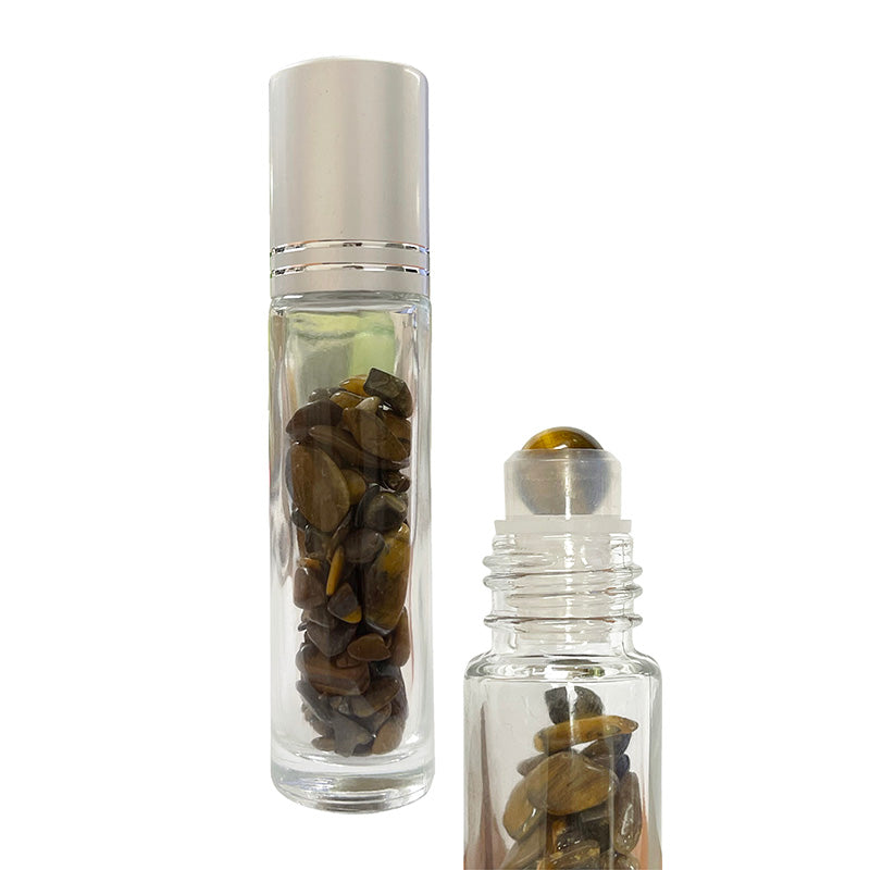 Roll-on/ Fiole de minéraux - 5 modèles : améthyste - cristal de roche - quartz rose - oeil de tigre + Fiole d'ambre ! Parfait pour la préparation d'elixir !