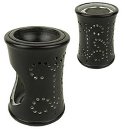 Encensoir/Lampe en pierre ollaire noire, 10 cm - 470 g, avec tamis et plateau – brûleur & diffuseur 2-en-1 !