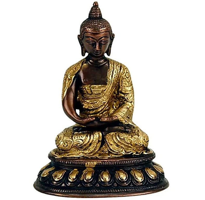 Bouddha Amithaba - statue bicolore de 15 centimètres - 1150 grammes - Fait en métal (laiton)