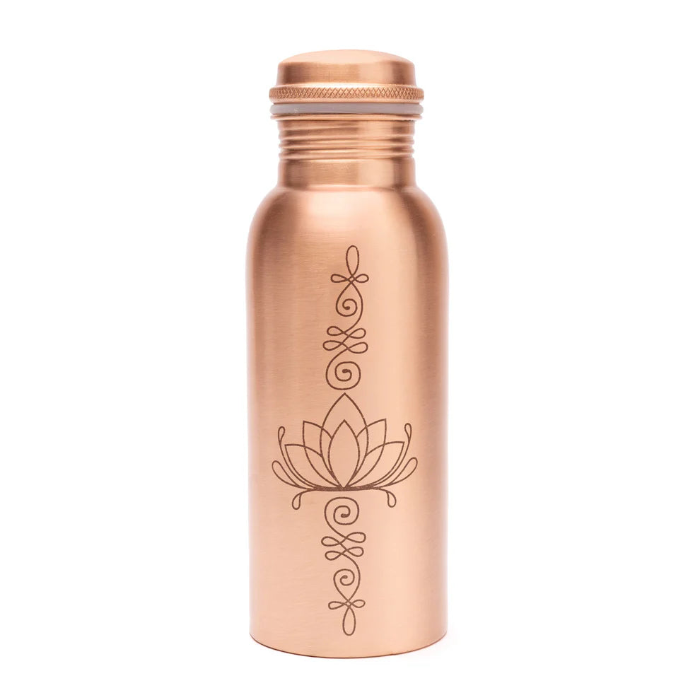 Bouteille en cuivre (Tamba) - Avec gravure du Lotus - 0,5 L – 90 gr. - Fait en Inde