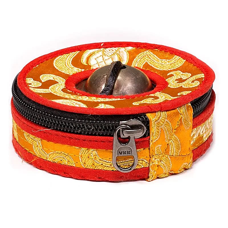 Housse en brocart pour cymbale Tibéaine (Tingsha), 2 tailles : 7,5 et 9 cm - 2 couleurs au choix : bleu ou jaune. très pratique pour protéger ces instruments sacrés !