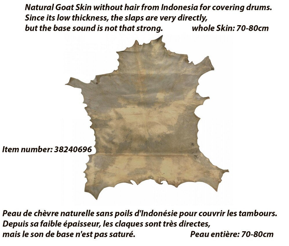 Peaux de chèvre tannées, entières ou rondes, 30 à 80 cm, qualité supérieure pour création, restauration de djembés et tambours !