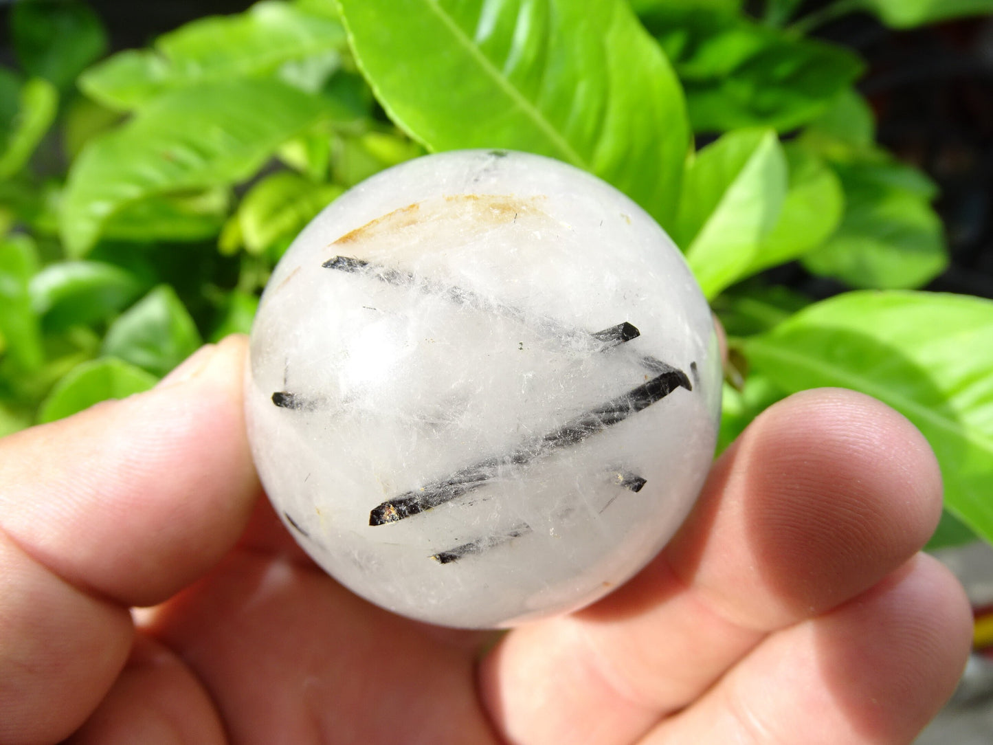 Sphères de Cristal/ Quartz avec inclusions de tourmaline noire, de 46 et 52 millimètres - 136 et 196 grammes. une pierre surprenante !
