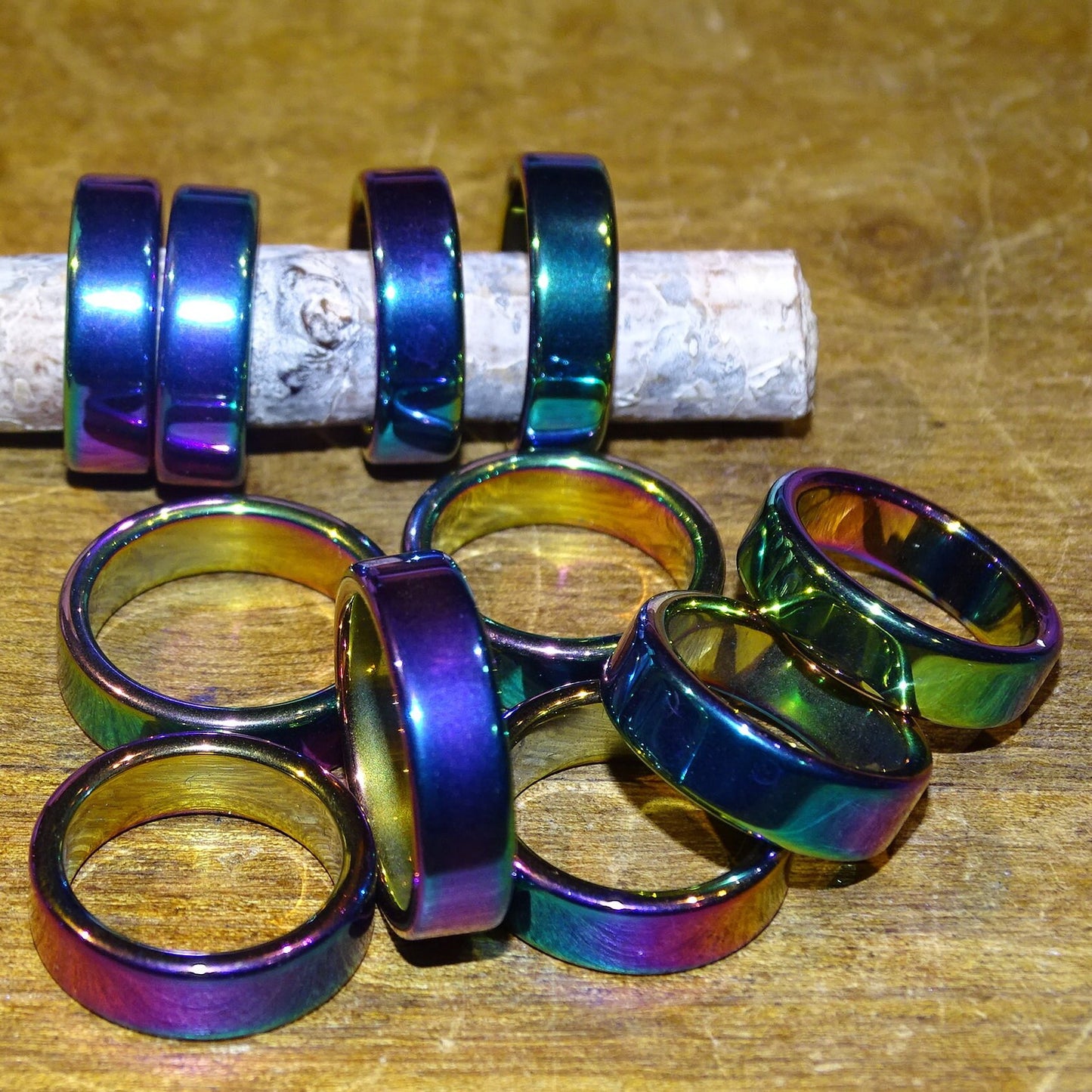 Bague en hématite ou arc-en-ciel, qualité supérieure, tailles 50-70, vendue seule ou par 2 – un bijou raffiné et symbolique !
