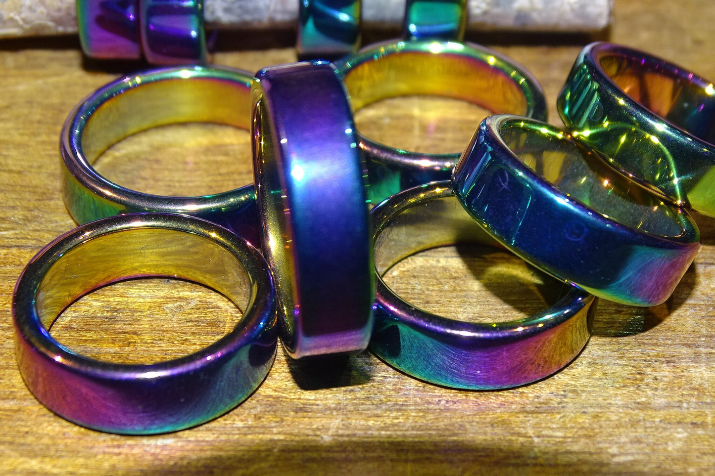 Bague en hématite ou arc-en-ciel, qualité supérieure, tailles 50-70, vendue seule ou par 2 – un bijou raffiné et symbolique !
