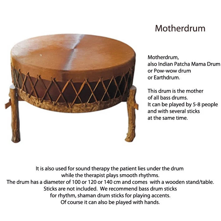 Mother drum, choice of Ø 100, 120, 140 cm. Sold with 2 suitable mallets, cover + table optional!