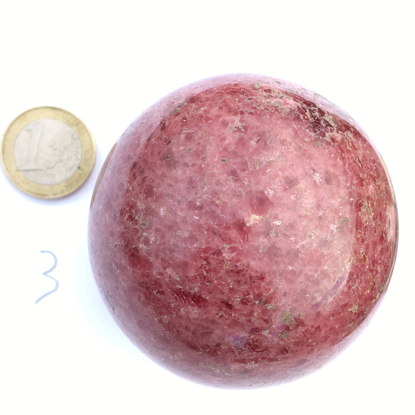 Rhodonite sphere, unique piece of 60 millimeters, 445 grams. Magnificent quality, superb color! Perfect for lithotherapy, collection, exhibition...!