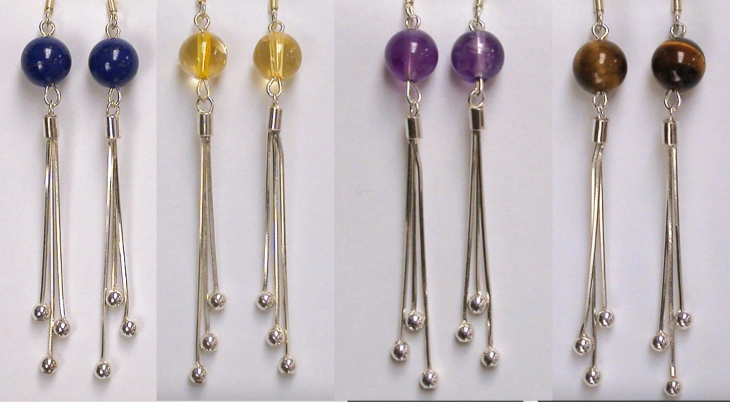 Boucles d'oreilles Argent, en améthyste, citrine, lapis lazuli ou oeil de tigre, perle de 8mm avec fantaisies, qualité AA à AAA !