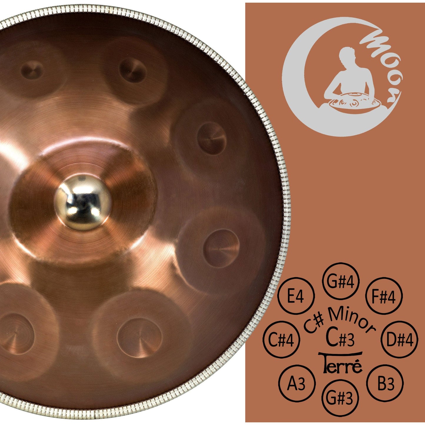 Handpan Moon II, 9 notes, 57 cm, 4,7 kg, sons profonds et longs, léger et transportable, livré avec housse à bretelle !