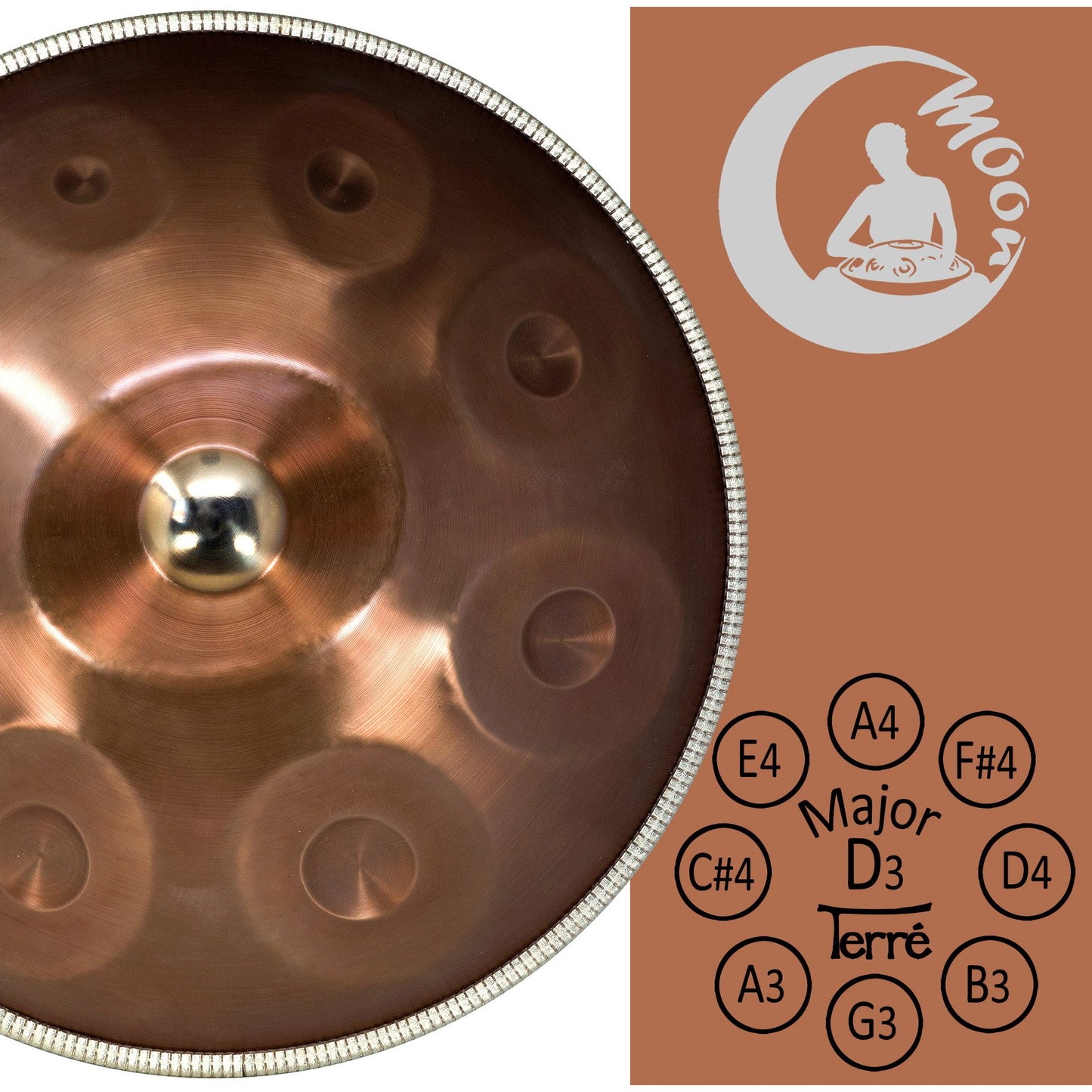 Handpan Moon II, 9 notes, 57 cm, 4,7 kg, sons profonds et longs, léger et transportable, livré avec housse à bretelle !