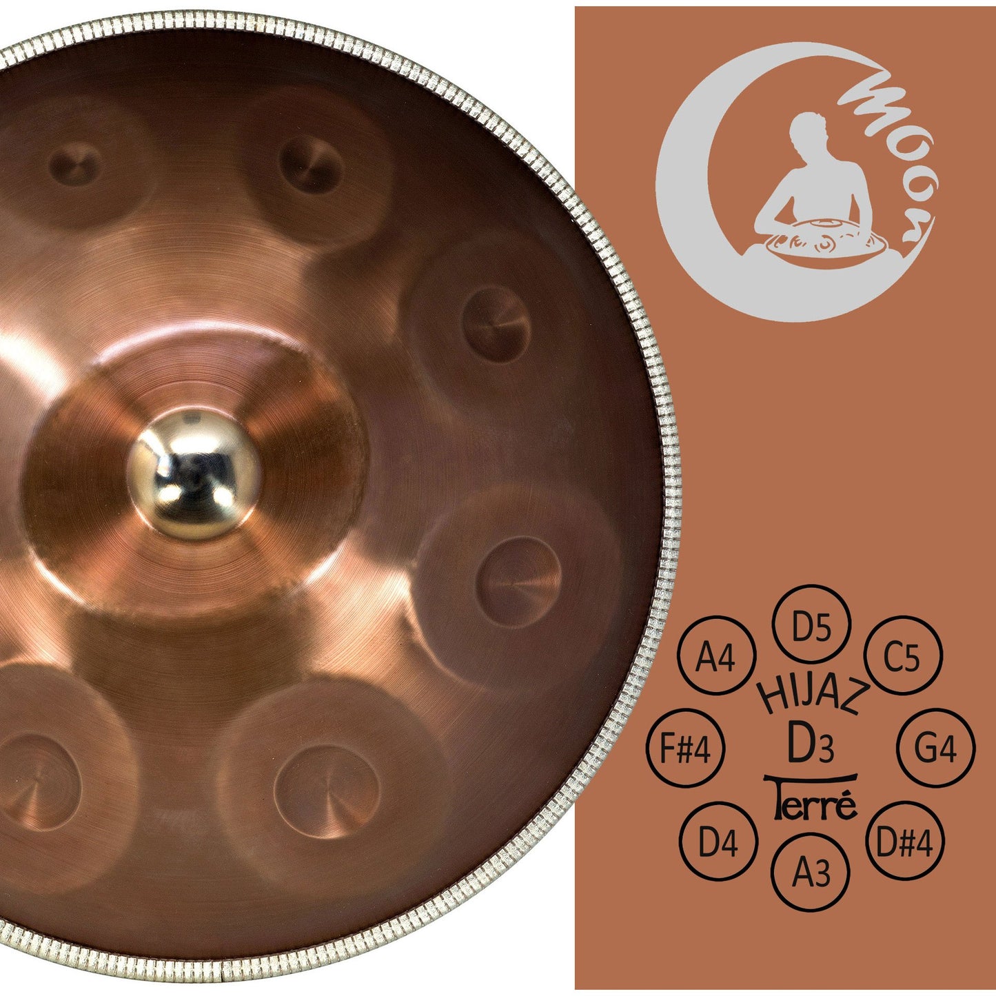 Handpan Moon II, 9 notes, 57 cm, 4,7 kg, sons profonds et longs, léger et transportable, livré avec housse à bretelle !