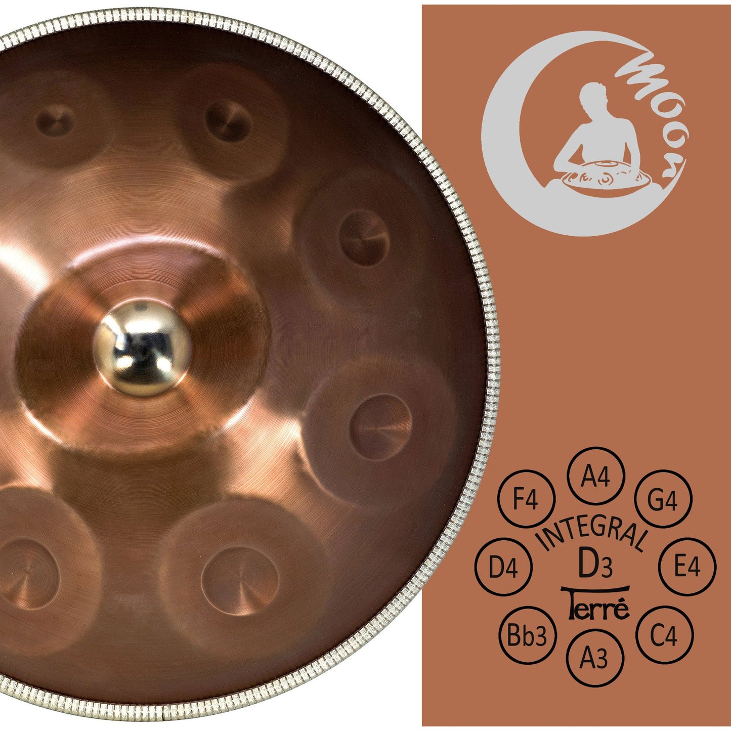 Handpan Moon II, 9 notes, 57 cm, 4,7 kg, sons profonds et longs, léger et transportable, livré avec housse à bretelle !