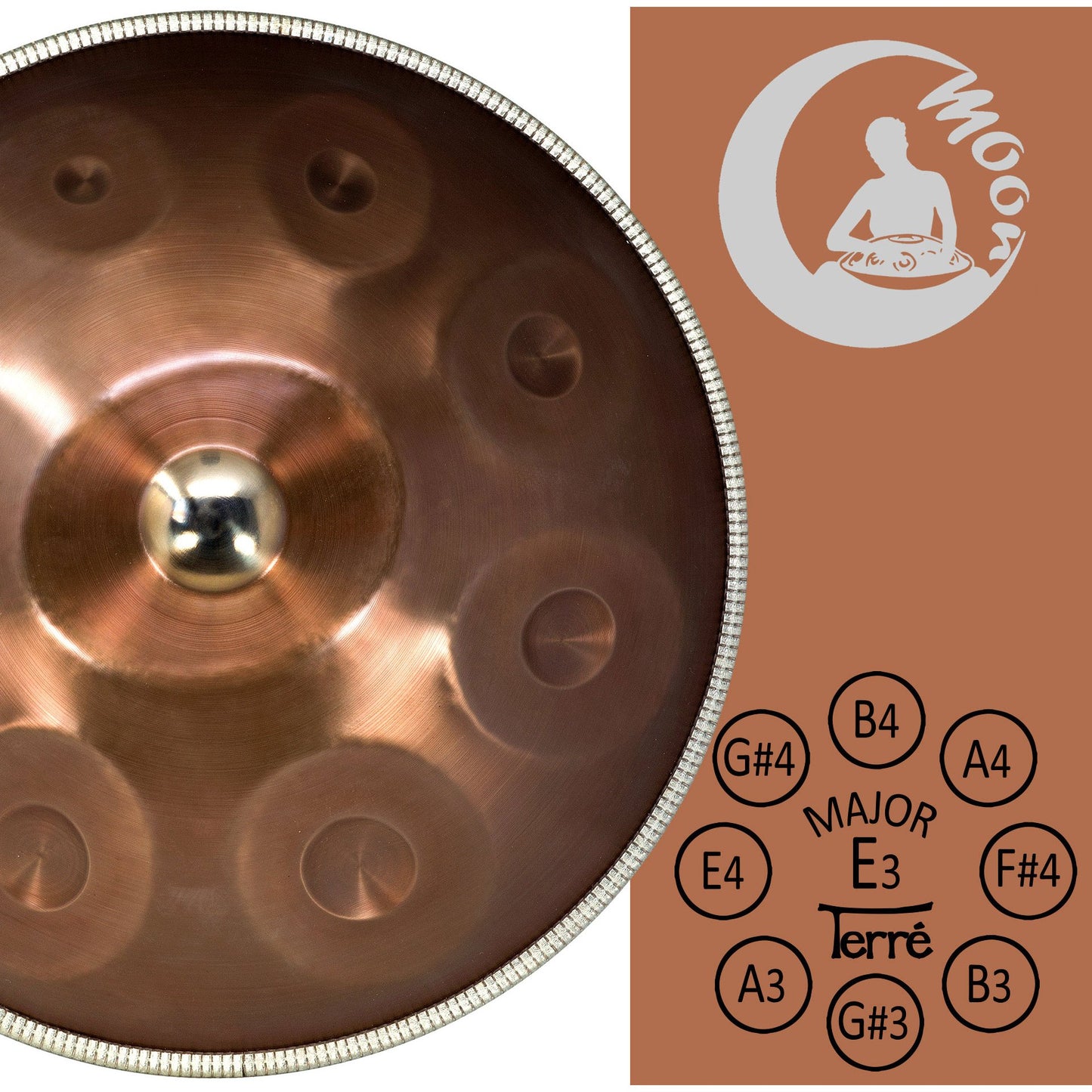 Handpan Moon II, 9 notes, 57 cm, 4,7 kg, sons profonds et longs, léger et transportable, livré avec housse à bretelle !